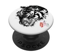 Fierce Tiger Face giapponese Sumi-e Ink Wash Painting PopSockets PopGrip Adesivo