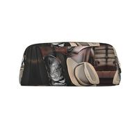 Fierce Wolf Head - Astuccio in pelle con cerniera, per cancelleria, cosmetici, adatto per uomini, donne, artisti, casa, ufficio, Cowboy Cappello Nero Stivali Western, Taglia unica, Beauty case