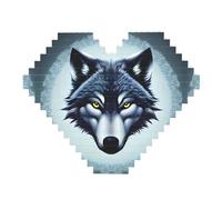 Fierce Wolf Head Print Building Brick Block Puzzle - Puzzle a forma di cuore, immagine puzzle in legno