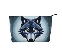 Fierce Wolf Head Zipper Chiusura Corduroy Makeup Bag Multifunzionale Organizer 22x7x17cm per Viaggi Campeggio Vacanze Fitness, Nero , Taglia unica