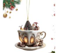 Fierudeng Decorazioni per Albero di Natale - Decorazioni Albero di Natale,Ciondolo in Acrilico 2D Forma Caffè Casetta Neve per Auto Interno Camera da Letto Uomo Donna Ufficio Zaino Libreria