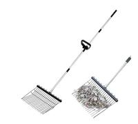 Fierudeng Rastrello da Giardino per Giardinaggio,Manico Lungo Rastrello Resistente - Attrezzo Ergonomico da Giardinaggio per Agricoltura Diserbo Cura del Prato Lavori in Cortile