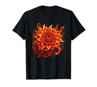 Fiery Orange Dahlia Fiore Autunno Fiamma Boho Maglietta