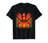 Fiery Phoenix Rising con Fiori di Ibisco Tropicale Maglietta