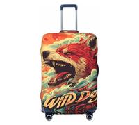 Fiery Wild Dog Illustration Travel Luggage Covers - Copertura elastica per valigie da 45,7-81,7 cm, Nero , S