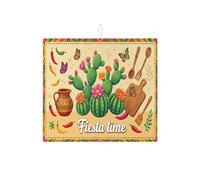 Fiesta Time, tappetino scolapiatti per bancone della cucina, tappetino scolapiatti assorbente, motivo floreale con cactus, in microfibra, stile rustico estivo, 40,6 x 45,7 cm