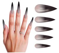 FIESTAS GUIRCA | 12 Unghie Lunghe Gotiche con Colla - Accessorio per Costume per Halloween e Feste di Streghe - Unghie Finte per Costumi di Terrore e Gotico - Grigio