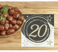 FIESTAS GUIRCA | 20 Tovaglioli di 20 Anni Usa e Getta (16x16 cm) - Decorazione per Tavola per Feste e Celebrazioni - Ideale per Eventi e Festeggiamenti - Nero, Oro, Bianco