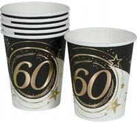 FIESTAS GUIRCA | 6 Bicchieri Monouso 60 Anni (240 ml) (9 cm) - Decorazione da Tavolo per Feste - Ideale per Celebrazioni ed Eventi - Nero, Oro, Bianco