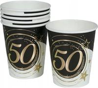 FIESTAS GUIRCA | 6 Bicchieri Usa e Getta 50 Anni (240 ml) (9 cm) - Decorazione per Tavola per Feste - Ideali per Celebrazioni di 50 Anni e Eventi - Nero, Oro, Bianco