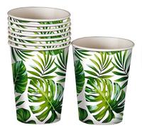 FIESTAS GUIRCA | 6 Bicchieri Usa e Getta a Foglia (240 ml) (9 cm) - Decorazione per Tavola per Feste Hawaiane e Lauree - Ideali per Celebrazioni Estive e Eventi Tropicali - Verde, Bianco