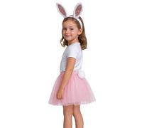 FIESTAS GUIRCA | Accessori Coniglietta per Costume Bambina - Rosa e Bianco | Set 3 Pezzi | Orecchie Glitterate | Tutu a Pois Argento | Coda Pompon | Poliestere, PVC | Carnevale, Halloween