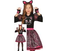 FIESTAS GUIRCA Adorabile costume da gatto nero per bambine - Vestito tutù da gattino con fascia per capelli con orecchie di gatto rosa - Costumi per bambine e ragazze - Età 7-9 anni