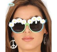 FIESTAS GUIRCA Adult Hippie Green Glasses with Daisies
