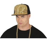 FIESTAS GUIRCA | Berretto da Rapper con Rivetti Dorati (Adulto Unisex) - Accessorio per Costume per Feste Anni '90 e Celebrazioni Hip Hop - Ideale per Oro e Nero