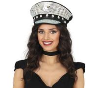 FIESTAS GUIRCA | Berretto di Polizia con Strass (Taglia Unica) - Accessorio per Costume per Addio al Celibato e Feste in Maschera - Ideale per Adulti Unisex - Argento e Nero