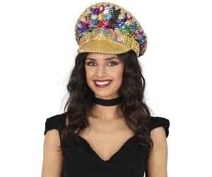 FIESTAS GUIRCA | Berretto Polizia Oro Love con Strass (Taglia Unica) - Accessorio per Costume per Addio al Celibato e Feste Pride - Ideale per Adulti Unisex - Oro Multicolore