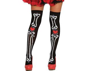 Fiestas Guirca- Calze Nere parigine con Stampa Ossa e Cuori, Colore Nero e Rosso, calossa