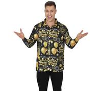 FIESTAS GUIRCA | Camicia per Costume Uomo - Nero/oro M | Stampa Festiva | Maniche Lunghe | Colletto Classico | Taglia 48-50 | Capodanno, Carnevale & Festa a Tema