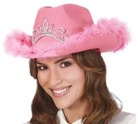 FIESTAS GUIRCA | Cappello Cowboy Rosa con Boa (Taglia Unica) - Sombrero da Cowboy per Addio al Nubilato, Feste a Tema e Celebrazioni - Accessorio per Costume da Donna - Rosa