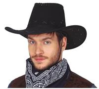 FIESTAS GUIRCA | Cappello Cowboy Similpelle (Taglia Unica) - Accessorio per Costume per Feste del Vecchio West, Texas e Carnevale - Ideale per Cosplay e Halloween - Adulti Unisex - Nero