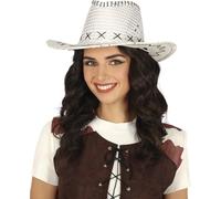 FIESTAS GUIRCA | Cappello da Cowboy con Paillettes (Taglia Unica) - Accessorio per Costumi per Feste da Cowboy e Addii al Celibato - Ideale per Adulti Unisex - Argento