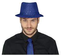 FIESTAS GUIRCA | Cappello da Gangster con Paillettes Blu - Accessorio per Costume per Feste Anni '20 e Celebrazioni Vintage - Ideale per Adulti Unisex - Blu