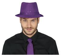 FIESTAS GUIRCA | Cappello da Gangster con Paillettes Viola - Accessorio per Costume per Feste degli Anni '20 e Celebrazioni Vintage - Ideale per Adulti Unisex - Viola