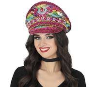 FIESTAS GUIRCA | Cappello da Poliziotto Rosa con Pietre Multicolore - Accessorio per Costumi di Carnevale e Halloween - Ideale per Adulti Unisex - Rosa