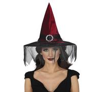FIESTAS GUIRCA | Cappello da Strega Granata con Velo - Accessorio per Costume da Strega per Halloween e Feste in Maschera - Ideale per Donna Adulta - Rosso