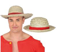 FIESTAS GUIRCA | Cappello di Paglia con Nastro Rosso (Taglia Unica) - Accessorio per Feste Estive e Lauree - Ideale per Adulti Unisex al Carnevale - Naturale