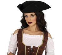 FIESTAS GUIRCA | Cappello in Feltro Pirata HQ Nero (taglia unica) - Accessorio per costume per feste di pirati e avventura - Ideale per adulti unisex in Halloween e Carnevale - Nero