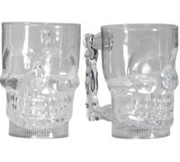 FIESTAS GUIRCA | Caraffa Teschio con Luce (500 ml) (10x14 cm) - Decorazione da Tavola per Feste di Halloween e Celebrazioni di Scheletri - Ideale per Ambienti Spaventosi e Tematici - Trasparente