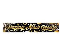 FIESTAS GUIRCA | Cartello Happy New Year in Tessuto (290x50 cm) - Decorazione per Festa di Capodanno e Celebrazioni - Ideale per Feste di Fine Anno e Natale - Nero