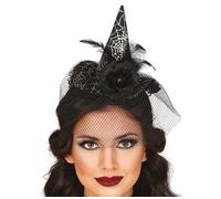 FIESTAS GUIRCA | Cerchietto Cappello da Strega con Velo (Taglia Unica) - Accessorio per Costume da Strega per Halloween e Feste in Maschera - Ideale per Donna Adulta - Nero