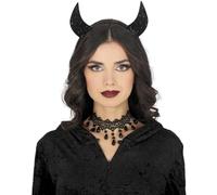 FIESTAS GUIRCA | Cerchietto con Corna Nere Lucenti (Taglia Unica) - Accessorio per Costume da Diavolo e Demone - Ideale per Halloween, Carnevale e Feste in Maschera - Unisex - Nero