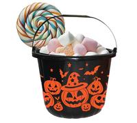 FIESTAS GUIRCA | Cesta Zucche (18x16 cm) - Cubo per Dolcetto o Scherzetto e Decorazione per Feste di Halloween - Ideale per Bambini e Adulti - Nero e Arancione