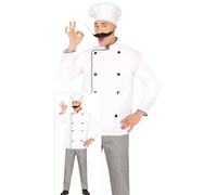 FIESTAS GUIRCA Costume da uomo da grande chef - Costume completo da cuoco con cappello da cuoco, giacca e pantaloni - Costume da uomo da cuoco, Taglia M