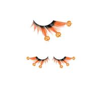 FIESTAS GUIRCA | Ciglia arancioni con zucche dorate - Accessorio per il trucco per Halloween e Carnevale - Ideale per feste e celebrazioni - Donna Adulta - Oro arancione