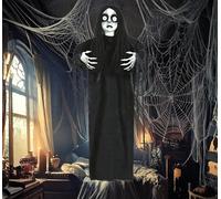 FIESTAS GUIRCA | Ciondolo Bambola con Bottoni agli Occhi (90 cm) - Decorazione di Halloween con Movimento, Luce e Suono - Ideale per feste e celebrazioni terrificanti - Nero