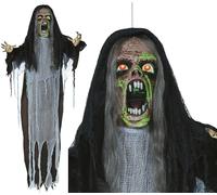 FIESTAS GUIRCA | Ciondolo Mostro con Luce, Suono e Movimento (180 cm) - Decorazione di Halloween per Feste e Celebrazioni - Ideale per Ambienti Terrificanti e Scene di Paura - Nero e Grigio