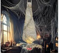 FIESTAS GUIRCA | Ciondolo Mummia con Luce (75 cm) - Decorazione Paura per Halloween e feste scheletriche - Ideale per spettacoli terrificanti e celebrazioni dell'orrore - Grigio e Bianco