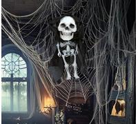 FIESTAS GUIRCA | Ciondolo scheletro con cappuccio (15 cm) - Decorazione di Halloween per feste e celebrazioni - Ideale per ambienti terrificanti e scenari spaventosi - Nero e Bianco