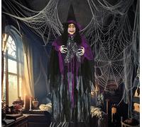 FIESTAS GUIRCA | Ciondolo Strega con Luce e Suono (120 cm) - Decorazione di Halloween per Feste e Celebrazioni - Ideale per Ambienti Terrificanti e Scenari di Paura - Grigio e Nero