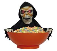 FIESTAS GUIRCA | Ciotola Scheletro con Luce, Suono e Movimento (24x23 cm) - Decorazione da Tavola Riutilizzabile per Feste di Halloween e Celebrazioni di Terrore - Atmosfere Inquietanti - Arancione