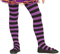 FIESTAS GUIRCA Collant calze a strisce nere e viola per travestimento strega horror bambina