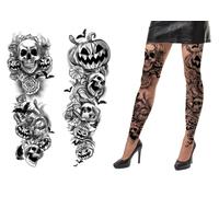 FIESTAS GUIRCA | Collant con Tatuaggi Halloween per Donna (Taglia Unica) - Calze e Calzini da Costume per Feste di Halloween e Celebrazioni - Accessorio Ideale per Costumi di Terrore e Gotici