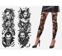 FIESTAS GUIRCA | Collant Effetto Tatuaggio Vampiri - (Taglia Unica) - Calze per Costumi di Halloween e Feste a Tema Vampiri - Accessori per Trucco e FX per Tutti - Nero