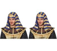 FIESTAS GUIRCA Copricapo Faraone sovrano egizio Color Oro e Blu (Confezione da 2)