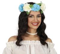 FIESTAS GUIRCA Corona fiori bianchi e blu, 20 cm